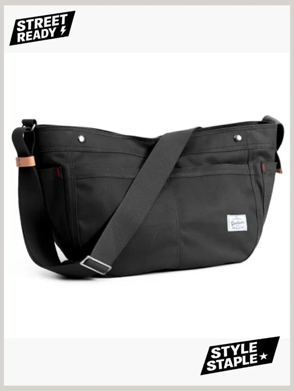 Canvas Crescent Hobo Crossbody Bag, Unisex Messenger with Contrast Lining
